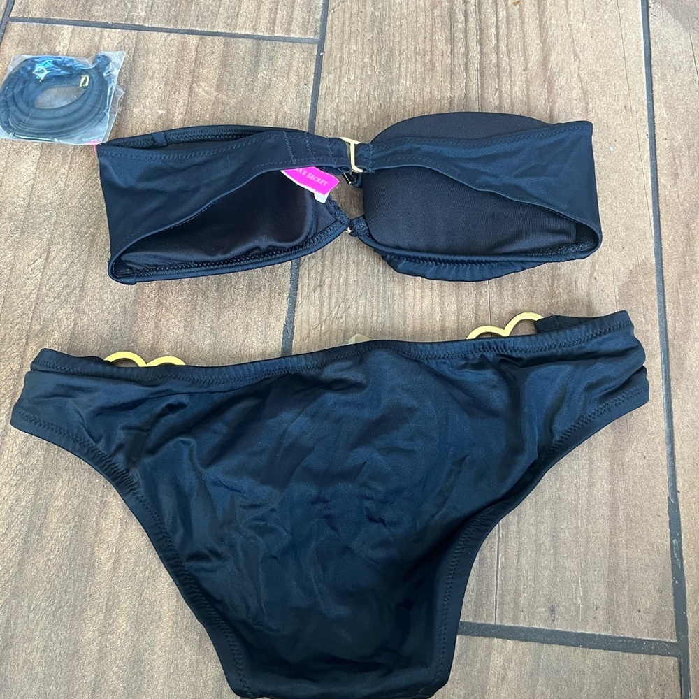 Victoria secret PINK Y2K black gold heart cutout bikini XS - Picture 3 of 4